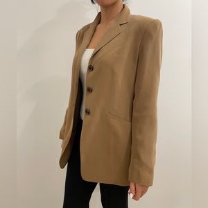 Vintage Dress Barn Oversized Camel Tan Silk Blazer with Buttons - Sz 6